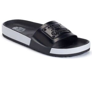 Juicy Couture Open Toe Comfort Slip On Slides Sandals 6.5 Black White